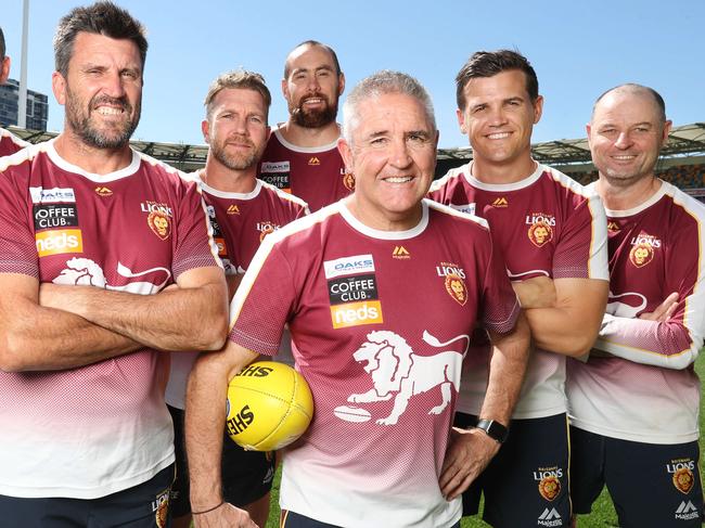 EMBARGO, SPEAK TO COURIER MAIL PICTURE DESK BEFORE USE Murray Davis,  Dale Tapping, Scott Borlace, Ben Hudson, Chris Fagan, Jed Adcock and Danny Daly .Coaches at the Lions at the Gabba. Pic Annette Dew