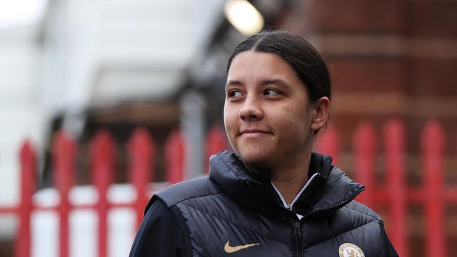 Sam Kerr arrives prior to a match between Bristol City and Chelsea on December 17. (Photo by Ryan Hiscott/Getty Images)