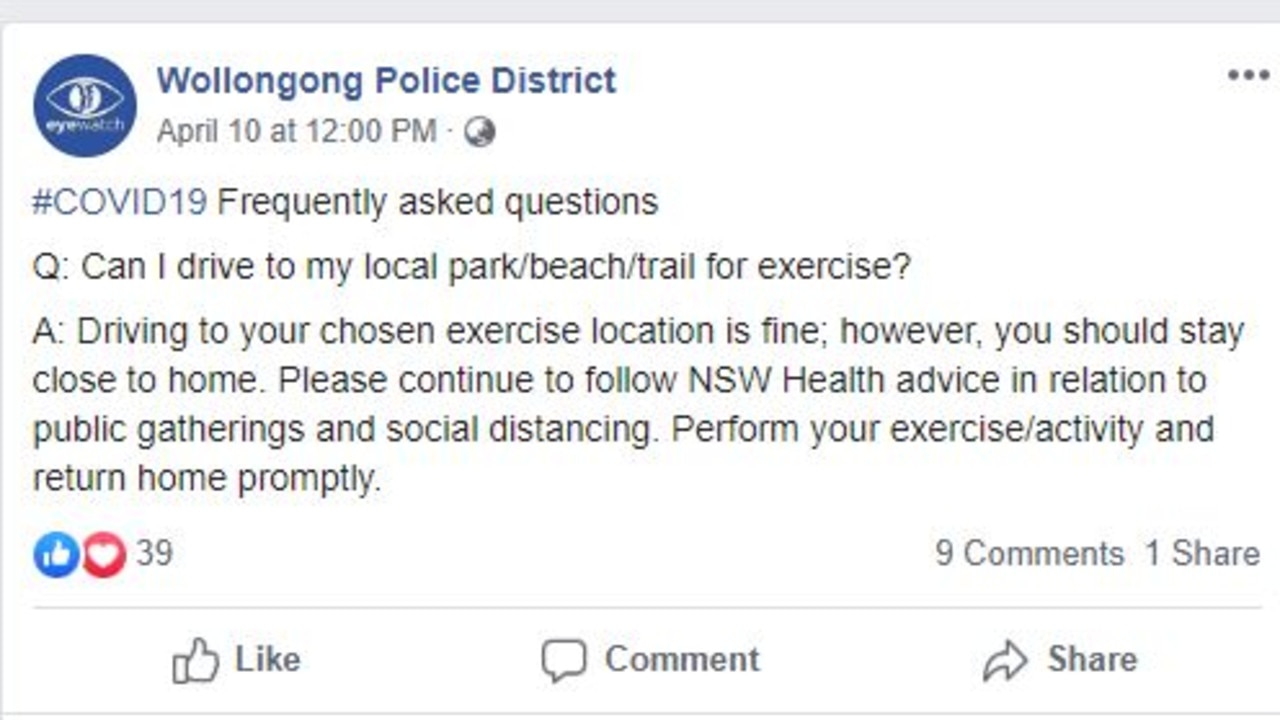 Wollongong Police District provided this response to the question about driving. Picture: Facebook
