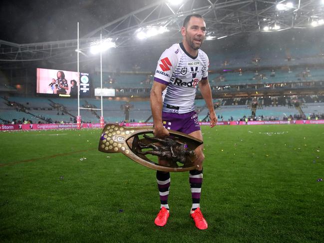 Cameron Smith gets his hands on the premiership trophy once again. Picture: Cameron Spencer/Getty Images