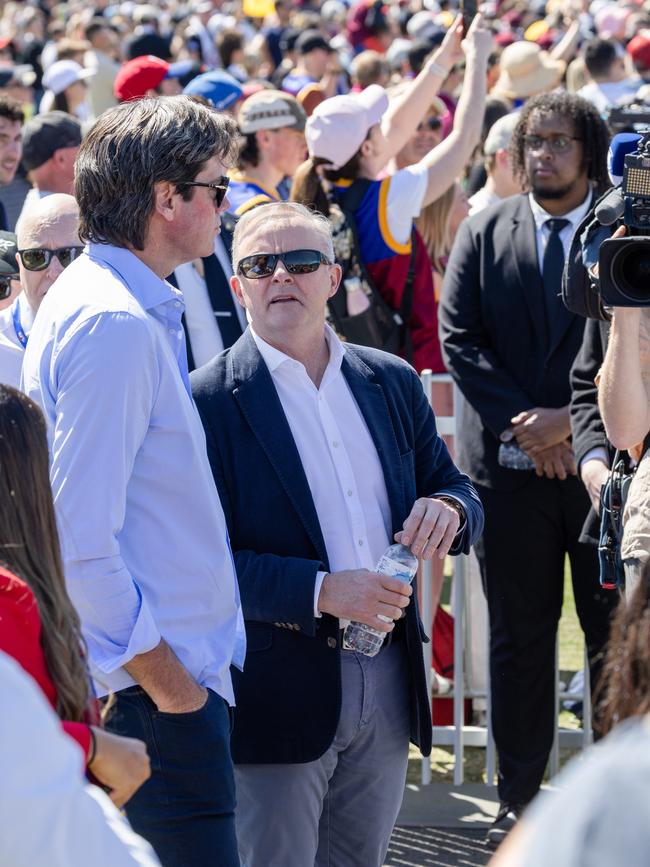 Prime Minister Anthony Albanese with AFL chief executive Gillon McLachlan. Picture: NCA NewsWire/ Jason Edwards