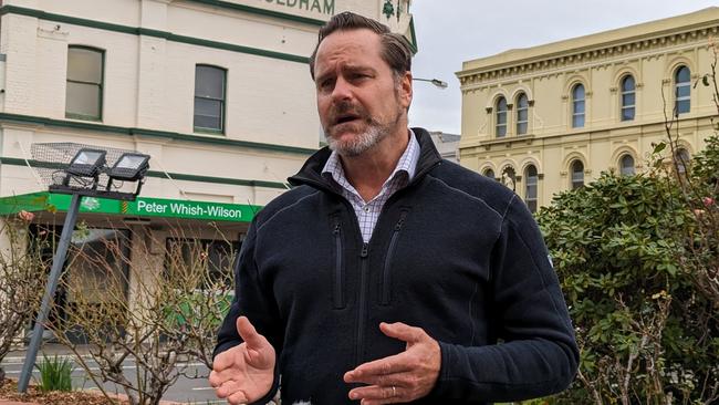 Tasmanian Greens Senator Peter Whish-Wilson speaking in Launceston on June 29, 2023, about the plight of the endangered Maugean skate. Picture: Alex Treacy