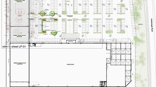 A sketch shows where the additions to Bunnings Warehouse on Castlereagh Rd would be made if plans are approved by Penrith Council. Picture: Supplied