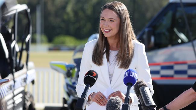 Housing Minister and Gaven MP Meaghan Scanlon in front of the new mobile police beat in Carrara on Friday. Picture: Annette Dew.