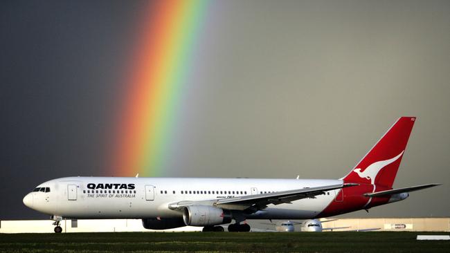 Qantas Boeing 767 aeroplane preparing for takeoff.