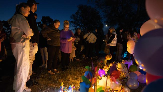 Vigel for Isaac, Saige and Ashlynn, who died after a fire in a shed in the family backyard in Corio. Picture: Jason Edwards