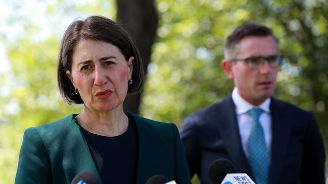 Premier Gladys Berejiklian with Treasurer Dominic Perrottet. Picture: NCA NewsWire / Damian Shaw