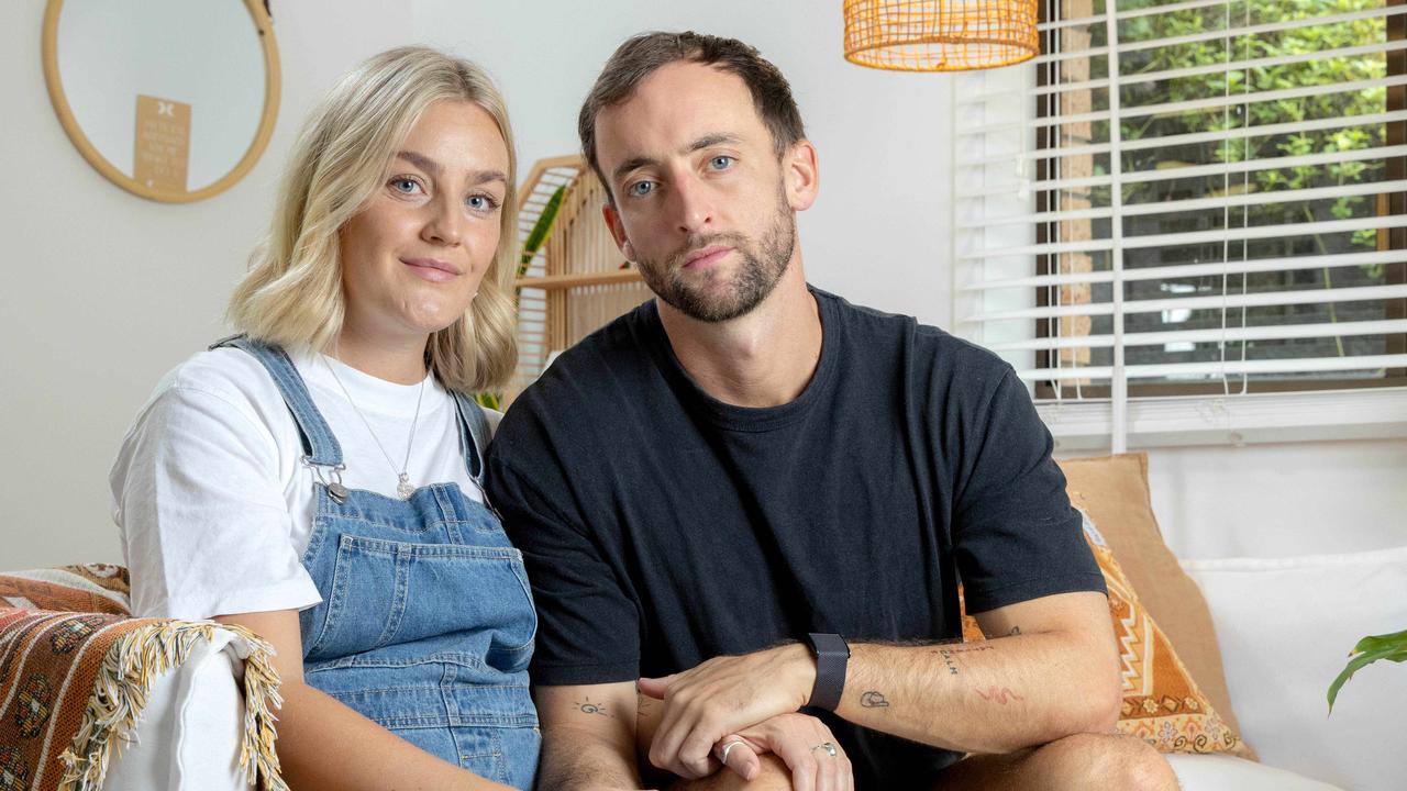 Sarah Maxwell and Lewis Christie at their Gold Coast home. Picture: Richard Walker