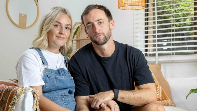 Sarah Maxwell and Lewis Christie at their Gold Coast home. Picture: Richard Walker
