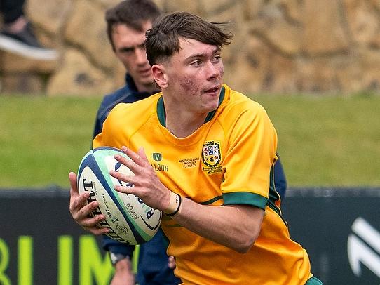 Nate Thompson in action for the 2024 Australian Schoolboys rugby union side. Picture: Anthony Edgar.