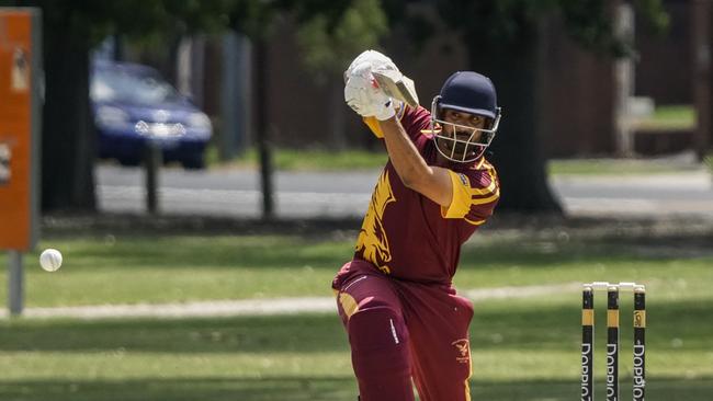 Udara Hettige hits down the ground for Hallam Kalora Park. Picture: Valeriu Campan