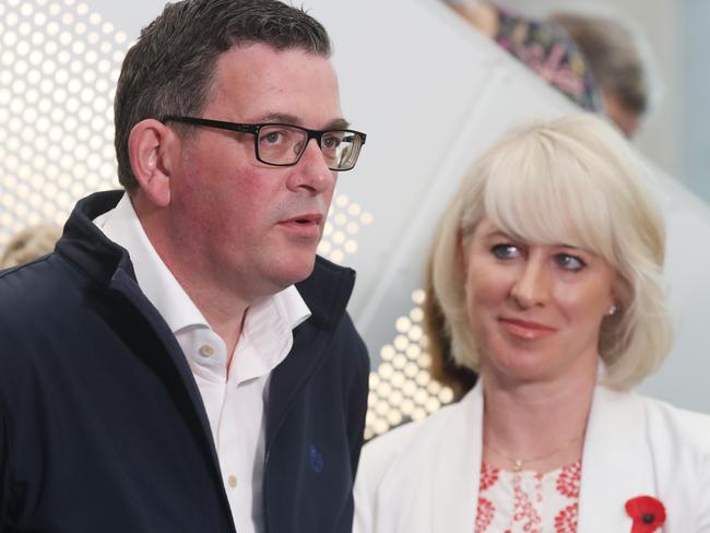 MELBOURNE, AUSTRALIA - NewsWire Photos, NOVEMBER 9, 2022. Victorian Premier Daniel Andrews with his wife Catherine, holds a press conference to make an announcement about nurses and midwives. Picture: NCA NewsWire / David Crosling