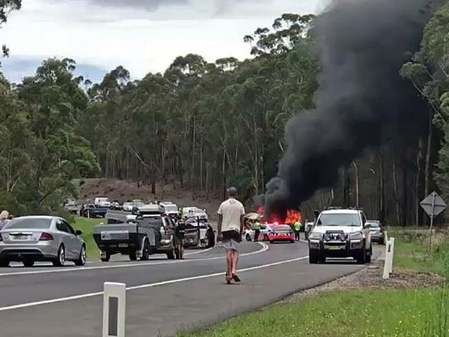 The tragic crash at Mondayong between Sussex Inlet and Bendalong. Picture: Seven News Sydney