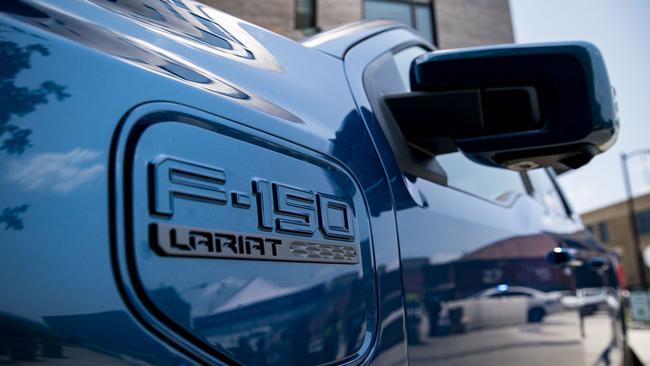 The charging door to a Ford F-150 Lightning electric vehicle pick-up truck. Picture: AFP