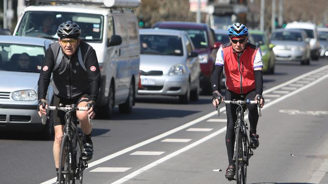 Researchers have found only 52 per cent of cyclists admitted to hospital after a crash were in accidents that involved another road user, most commonly a car. Picture: Brendan Francis.