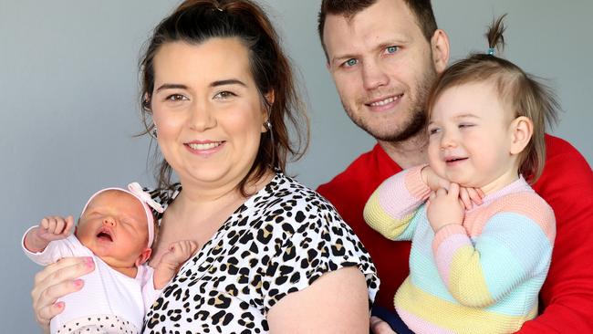 Jeff &amp; Jo Horn, 18-month-old Isabella and new baby Charlotte Lucie Horn, who is only 7 days old. Picture: Annette Dew