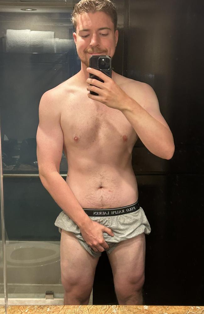 But the 25-year-old just showed off his impressive efforts after spending a year at the gym. Picture: Twitter/MrBeast