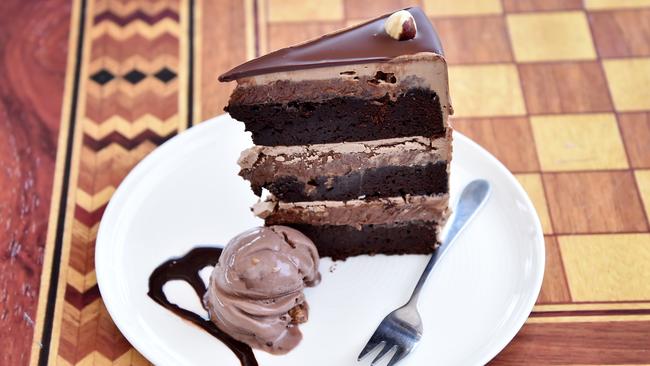 The vegan hazelnut supreme mud cake at Fudge Monkey in Woy Woy. Picture: Troy Snook