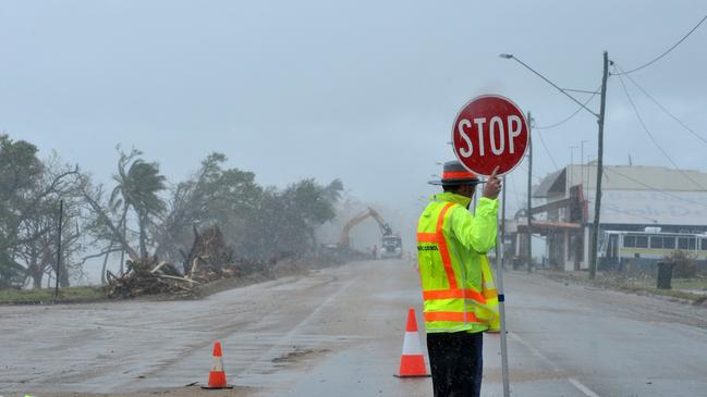 Ten anniversary of Cyclone Yasi. Bruce Highway is open for one lane of traffic in Cardwell. Traffic controller. Picture: Evan Morgan