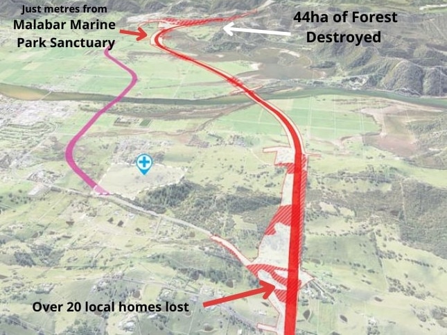 Possible home dislocation as a result of the new Moruya bypass, compiled by the Moruya Community Association.