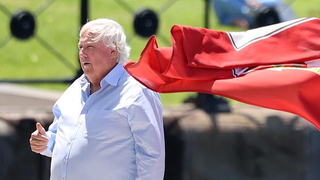 Clive Palmer aboard his yacht on Sydney Harbour on Tuesday. Picture: NCA NewsWire / Dylan Coker