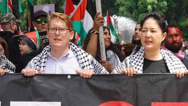 Jenny Leong leading a pro-Palestinian protest march.