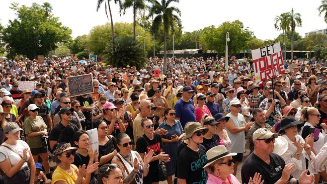 Thousands of demonstrators rally at Parliament House against violent crime in the wake of the alleged murder of Declan Laverty last weekend. Picture: Pema Tamang Pakhrin