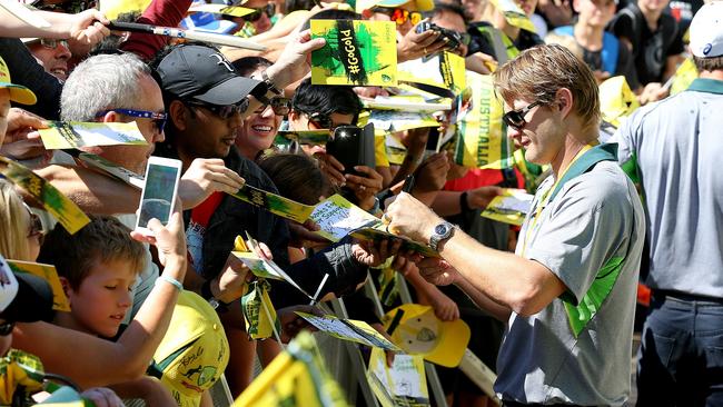 Days of celebration ... Australian Cricket teams meet fans in Melbourne after winning the ICC CWC Picture: Tim Carrafa/News Corp Australia