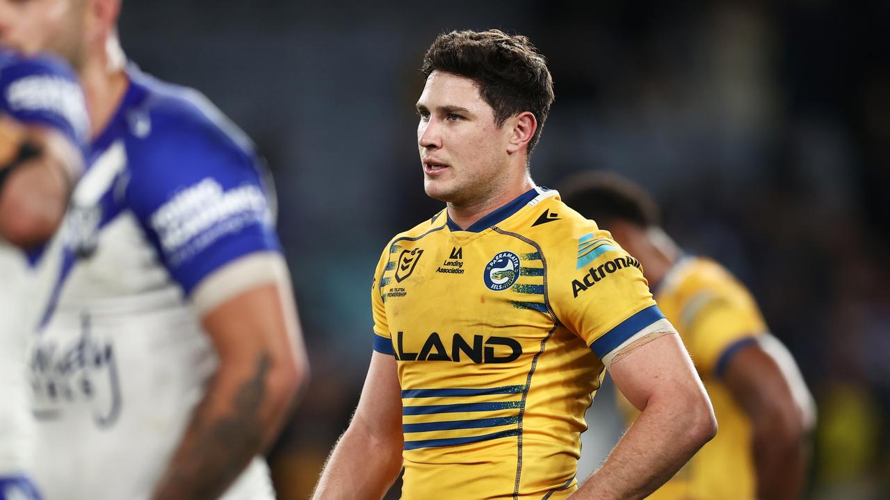 SYDNEY, AUSTRALIA - JUNE 13: Mitchell Moses of the Eels looks dejected after the round 14 NRL match between the Canterbury Bulldogs and the Parramatta Eels at Accor Stadium, on June 13, 2022, in Sydney, Australia. (Photo by Matt King/Getty Images)