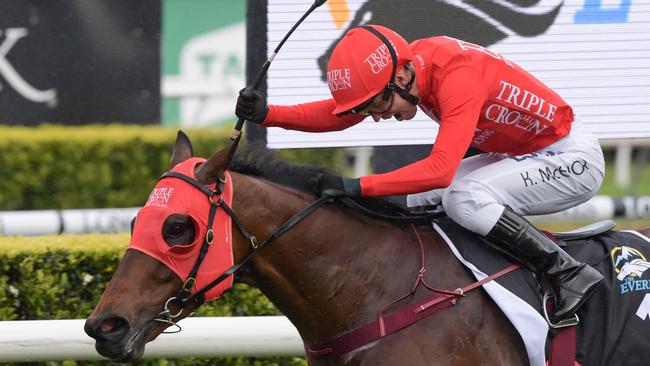 Jockey Kerrin McEvoy rides Redzel to victory in race 7, The Everest. Picture: AAP Image