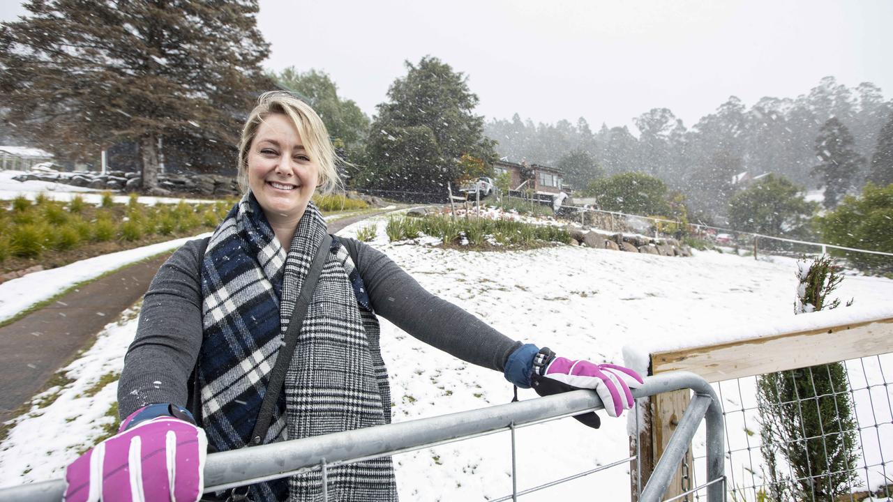 Snow down to around 200 metres around Hobart. Emma Atkinson at her Ferntree home. Picture Eddie Safarik