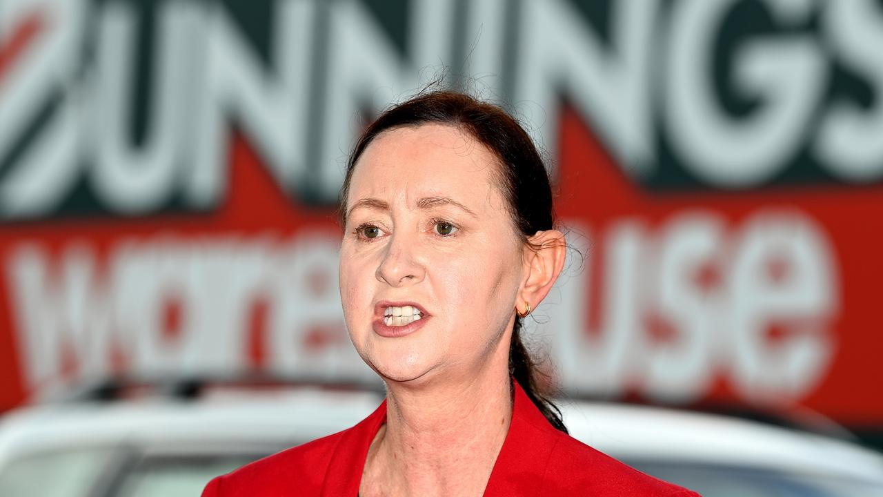 Health Minister Yvette D'Ath speaks at the Bunnings Store at Stafford in Brisbane. Picture: Bradley Kanaris/Getty Images