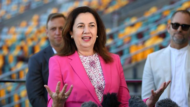 Queensland Premier Annastacia Palaszczuk speaks during a press conference at the Gabba in Brisbane. Picture: NCA NewsWire / Dan Peled