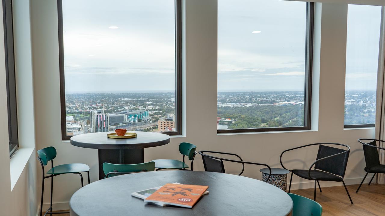 Views from the lounge on the 34th floor of The Switch accommodation tower on North Tce. Picture: Supplied