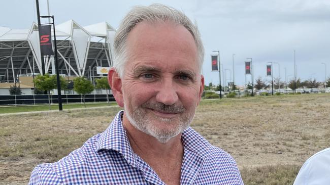 Focus Pacific chief executive Michael Graham at the site of the future Hilton Garden Inn, next to Queensland Country Bank Stadium. Picture: Leighton Smith.