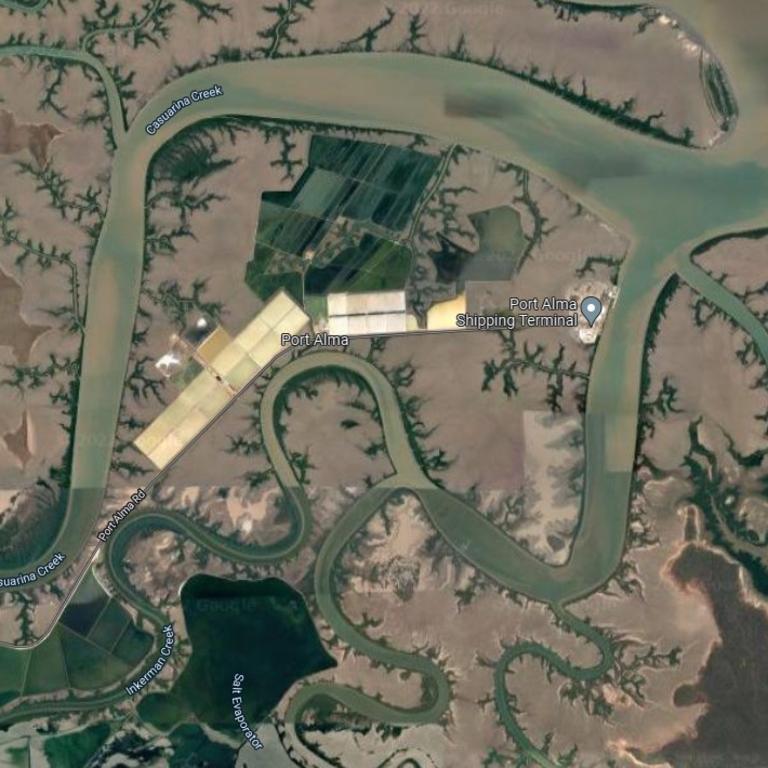 A Google Maps image of Port Alma where a person is missing following a boat incident.