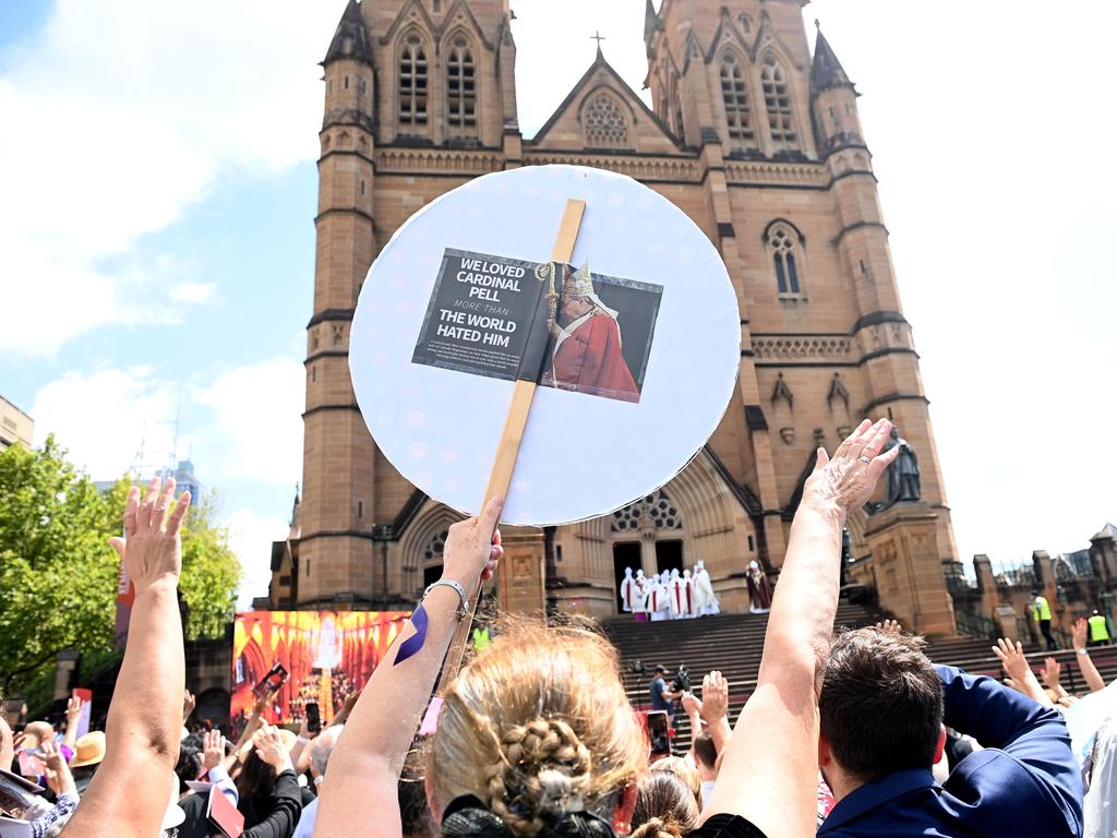 Protesters clashed with Catholic faithful outside the cathedral. Picture: NCA NewsWire / Jeremy Piper