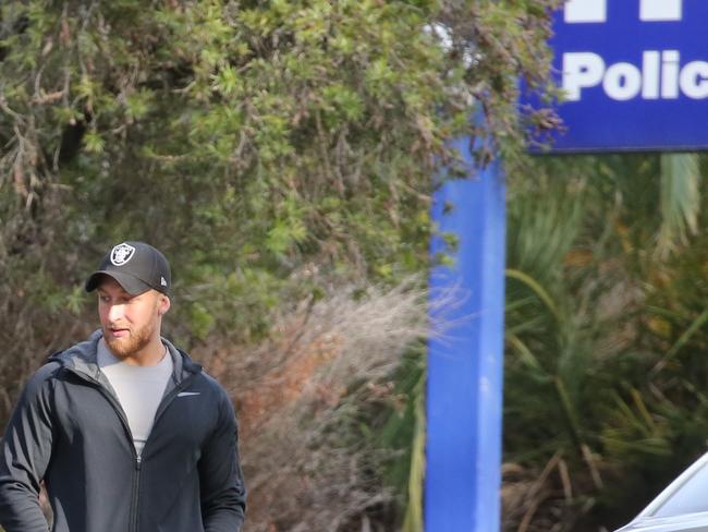 Aaron Waters reporting to Dee Why police station while on bail. Picture John Grainger