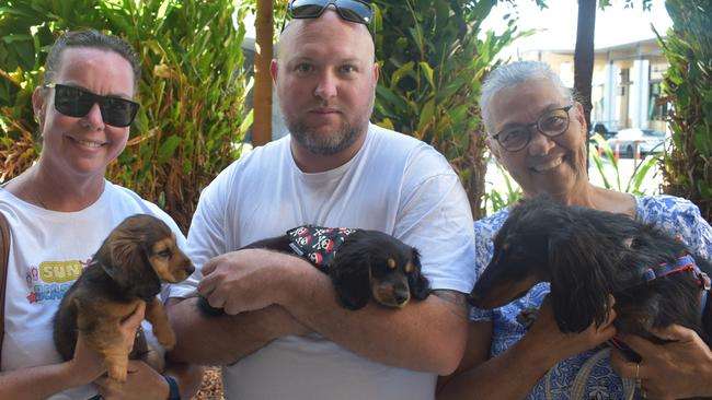 Ipswich 2023 Dog Day at Nicholas Street Precinct pictured is the Broderick family with dogs Huxley, Baxter and Duke