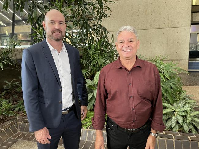 Townsville City Council's water general manager Travis Richards and Deputy Mayor Paul Jacob have urged residents to cut back on water consumption while the Douglas Water Treatment Plant Pipeline Duplication was completed. Picture: Leighton Smith.