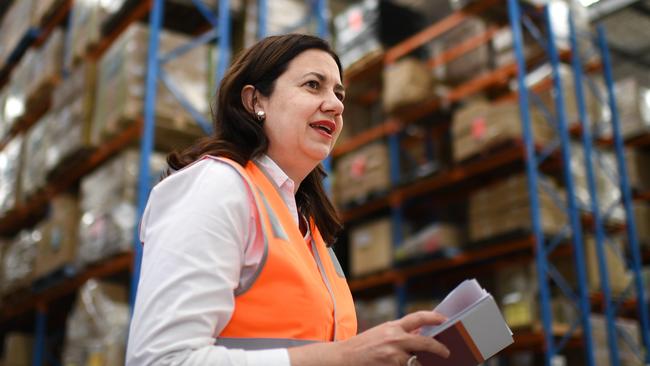 Queensland Premier Annastacia Palaszczuk during a visit to Nova Power, while on the election campaign trail. Picture: NCA NewsWire / Dan Peled