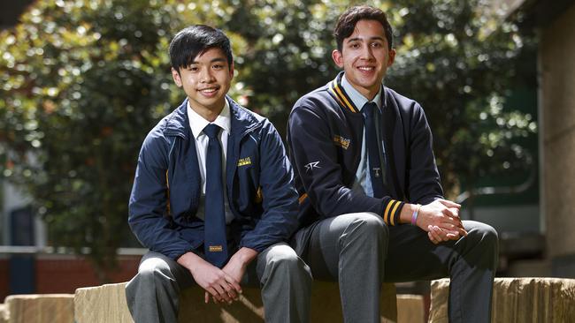 14-year-old Jason Nguyen with year 12 student, Ethan Jamieson, 18, at Westfields Sports High School. Picture: Justin Lloyd.