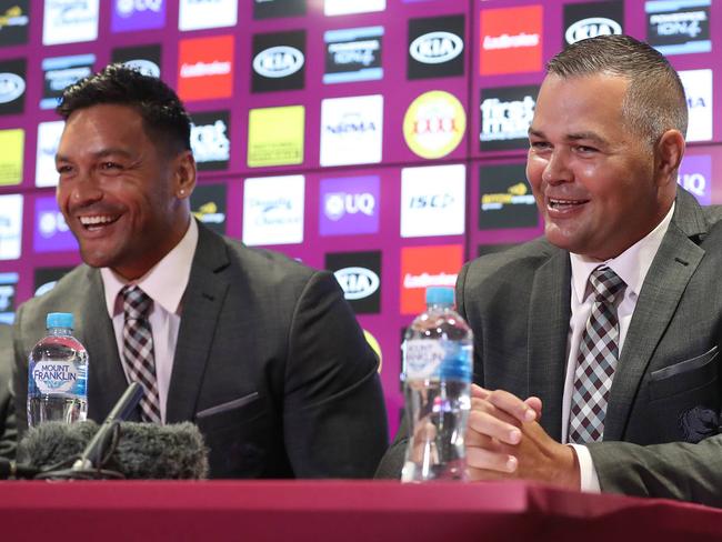 Coach Anthony Siebold. Alex Glenn is named captain of the Brisbane Broncos.  Pic Peter Wallis