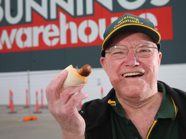 Geelong Community Mens Shed member Maurice Anderson. Bunnings snags are back again.  Picture: Peter Ristevski