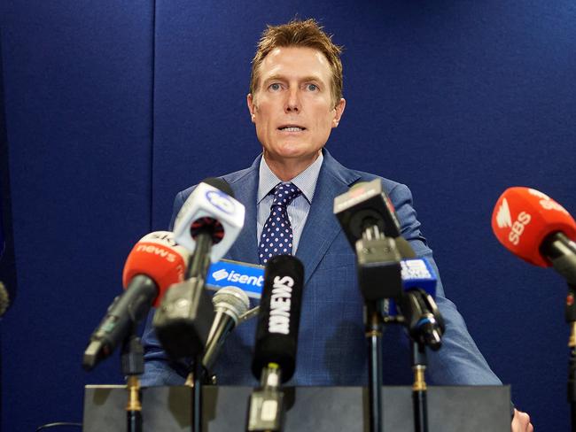 Australia's attorney general Christian Porter speaks during a press conference in Perth on March 3, 2021, after he outed himself as the unnamed cabinet minister accused of raping a 16-year-old girl. (Photo by Stefan Gosatti / AFP)