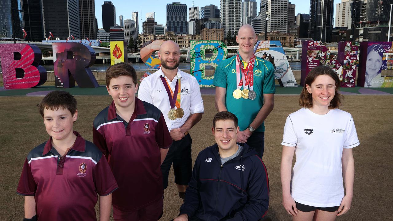 (L-R) Para-athletes Lachlan Farlow, Hamish Lilley, Chris Bond, Tristan Orchard, Rowan Crothers, and Phoebe Finlay. Picture: Liam Kidston