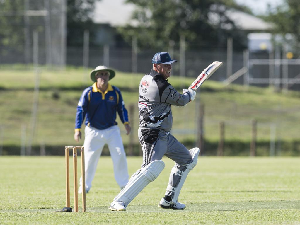 John Barrett bats for Souths Crows 2 against University Phoenix in Toowoomba Cricket C Grade One Day semi final at Centenary Heights SHS oval, Saturday, December 9, 2023. Picture: Kevin Farmer