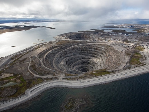 Rio Tinto's Diavik mine south of the Arctic Circle. Aerial view