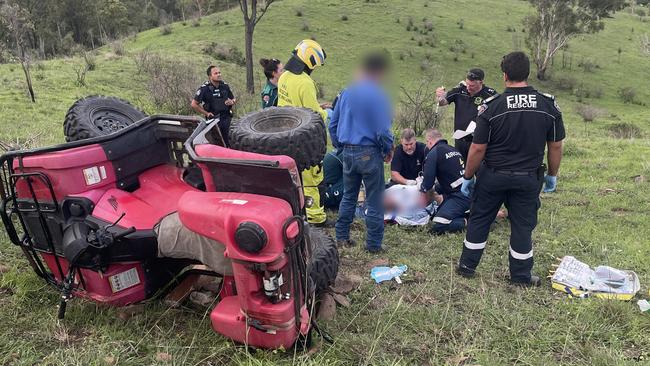 A woman has been flown to hospital after a quad bike rollover that left her trapped for hours in the Bundaberg region. Photo: Lifeflight