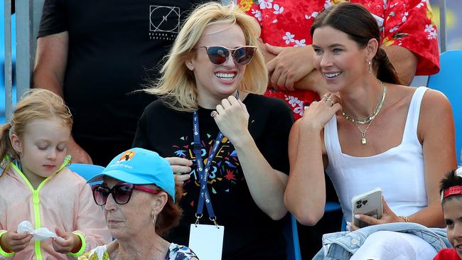 Rebel and Brittany were pictured giggling as they took in the match. Picture: Toby Zerna